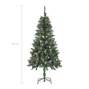 Brad de Crăciun artificial cu conuri pin și sclipici alb 150 cm - Img 6