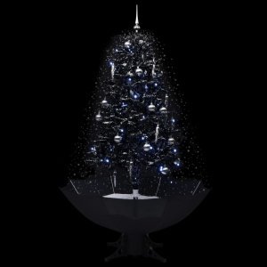 Brad de Crăciun cu ninsoare și bază umbrelă, negru, 170 cm, PVC - Img 3