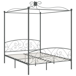 Cadru de pat cu baldachin, gri, 160 x 200 cm, metal - Img 2