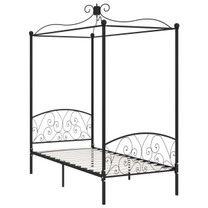 Cadru de pat cu baldachin, negru, 90 x 200 cm, metal - Img 2