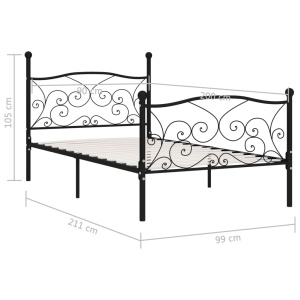 Cadru de pat cu bază din șipci, negru, 90 x 200 cm, metal - Img 5