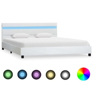 Cadru de pat cu LED, alb, 120 x 200 cm, piele ecologică