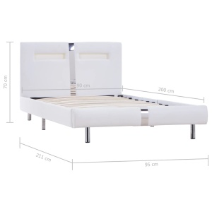 Cadru de pat cu LED, alb, 90 x 200 cm, piele artificială - Img 7