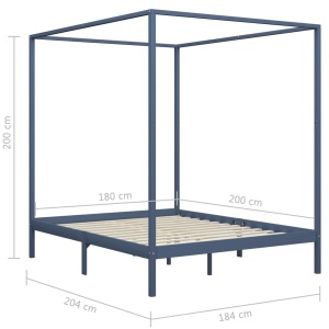 Cadru pat cu baldachin, gri, 180 x 200 cm, lemn masiv de pin - Img 6