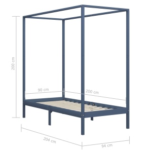 Cadru pat cu baldachin, gri, 90x200 cm, lemn masiv de pin - Img 6
