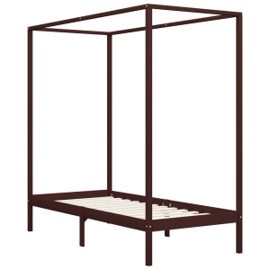 Cadru pat cu baldachin maro inchis 100x200 cm lemn masiv pin - Img 2