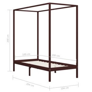 Cadru pat cu baldachin maro inchis 100x200 cm lemn masiv pin - Img 6