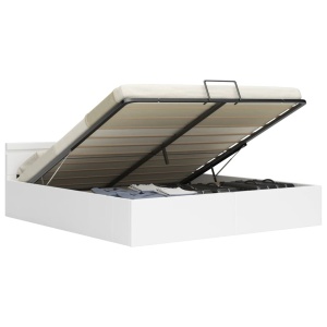 Cadru pat hidraulic cu ladă LED alb 160x200 cm, piele ecologică - Img 2