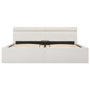 Cadru pat hidraulic cu ladă LED alb 160x200 cm, piele ecologică - Img 8