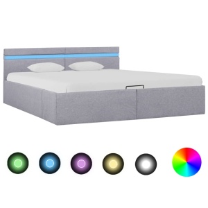 Cadru pat hidraulic cu ladă LED gri deschis 180x200 cm textil