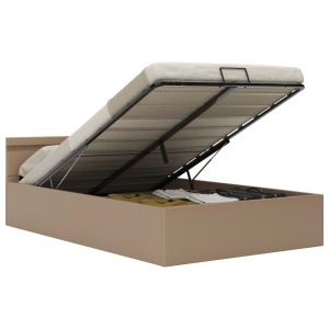Cadru pat hidraulic cu LED cappuccino 120x200cm piele ecologică - Img 2