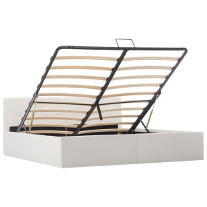 Cadru pat hidraulic, depozitare, alb, 160 x 200 cm, piele eco - Img 2