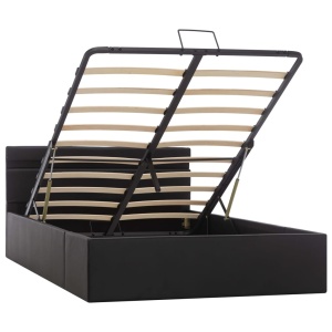 Cadru pat hidraulic ladă, LED, negru 140x200 cm piele ecologică - Img 3