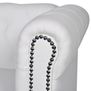 Canapea Chesterfield cu 2 locuri, piele artificială, alb - Img 4