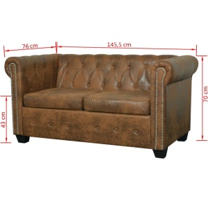 Canapea Chesterfield din piele artificială, 2 locuri, maro - Img 5