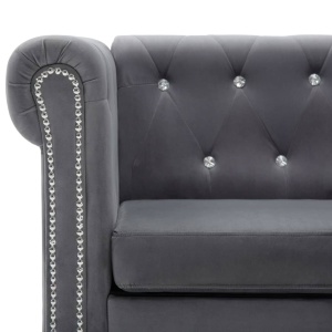 Canapea Chesterfield, formă L, catifea, 199 x 142 x 72 cm, gri - Img 9