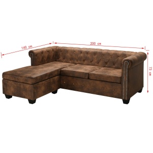 Canapea Chesterfield in formă de L, velur artificial, maro - Img 6