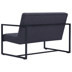 Canapea cu 2 locuri și brațe, gri inchis, oțel și material textil - Img 5