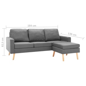 Canapea cu 3 locuri și taburet, gri deschis, material textil - Img 6