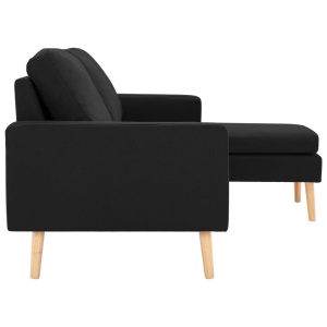 Canapea cu 3 locuri și taburet, negru, material textil - Img 4