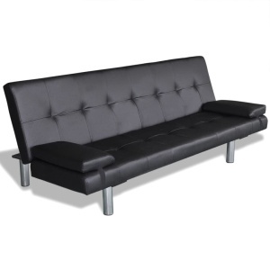 Canapea extensibilă 2 perne, piele artificială, reglabilă negru - Img 8
