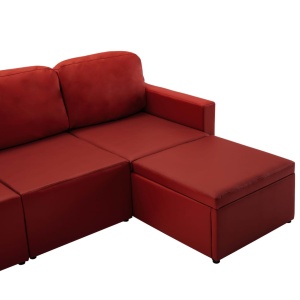 Canapea extensibilă modulară 3 locuri roșu vin piele ecologică - Img 11
