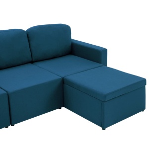 Canapea extensibilă modulară cu 3 locuri, albastru, textil - Img 11