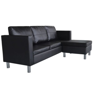 Canapea modulară cu 3 locuri, piele artificială, negru - Img 4