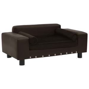Canapea pentru câini, maro, 81x43x31cm, pluș & piele ecologică - Img 2