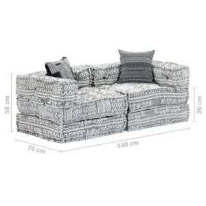 Canapea puf modulară cu 2 locuri, gri deschis, material textil - Img 12