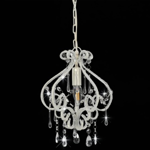 Candelabru cu mărgele, alb, rotund, E14 - Img 2