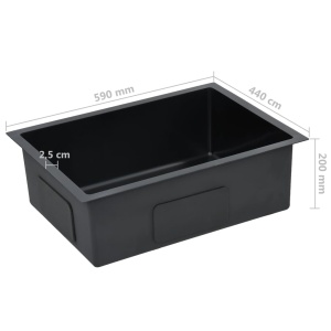 Chiuvetă bucătărie lucrată manual cu sită negru oțel inoxidabil - Img 6