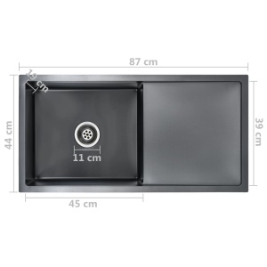 Chiuvetă bucătărie lucrată manual cu sită negru oțel inoxidabil - Img 9
