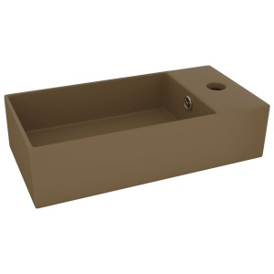 Chiuvetă de baie cu preaplin, crem mat, ceramică - Img 2