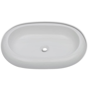 Chiuvetă de baie cu robinet mixer, ceramic, oval, alb - Img 3