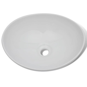 Chiuvetă de baie cu robinet mixer, ceramică, oval, alb - Img 5