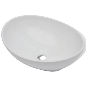 Chiuvetă de baie cu robinet mixer, ceramică, oval, alb - Img 8