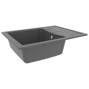 Chiuvetă de bucătărie cu orificiu de preaplin, gri, oval, granit - Img 4