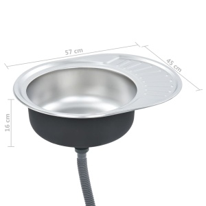 Chiuvetă de bucătărie cu sită și sifon, oțel inoxidabil, oval - Img 5