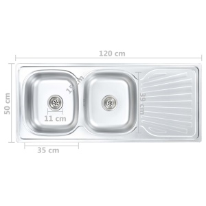 Chiuvetă de bucătărie dublă cu sită și sifon, oțel inoxidabil - Img 10