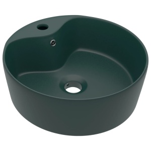 Chiuvetă de lux cu preaplin verde inchis mat 36x13 cm ceramică - Img 2