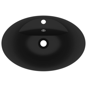 Chiuvetă lux cu preaplin, negru mat, 58,5x39 cm ceramică, oval - Img 4