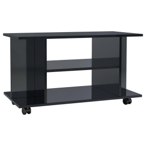 Comodă TV cu rotile, negru foarte lucios, 80 x 40 x 40 cm, PAL - Img 2