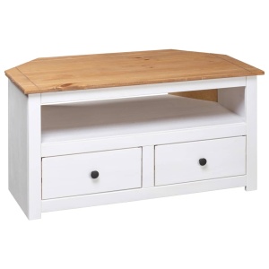 Comodă TV de colț alb 93x49x49 cm lemn masiv pin gama Panama - Img 4