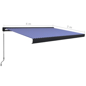Copertină manuală tip casetă, albastru și alb, 400 x 300 cm - Img 6