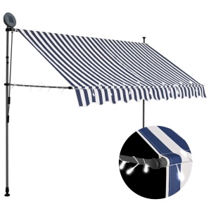 Copertină retractabilă manual cu LED, albastru & alb, 300 cm