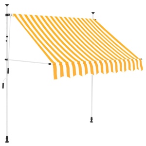Copertină retractabilă manual, dungi galben și alb, 200 cm