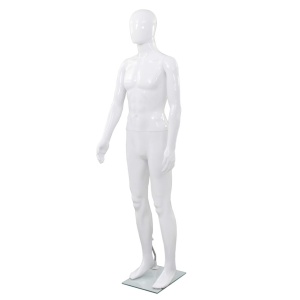 Corp manechin masculin, cu suport din sticlă, Alb lucios 185 cm