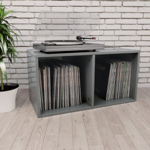 Cutie de depozitare vinyl-uri, gri lucios, 71 x 34 x 36 cm, PAL