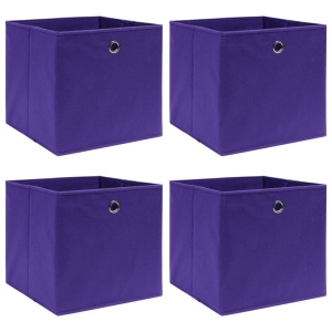 Cutii depozitare, 4 buc., violet, 32x32x32 cm, textil